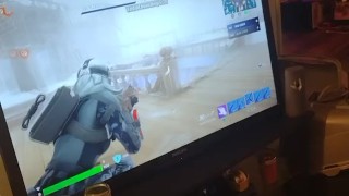 Step mom lifts up her minidress and spreads her legs and plays Fortnite