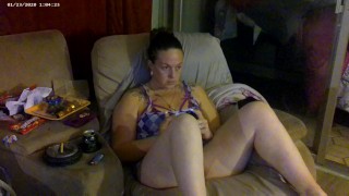 Filming Step Mom With Her See Through Panties and Pussy Lips Poking Out, While She Is Playing Games