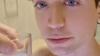 Twink Drinks His Own CUM