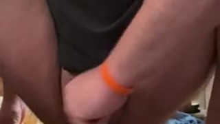 Chubby guy rides dildo