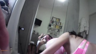 Milf POV Blowjob Video with Sexy Clothes, Fishnet Pantyhose and Ankle Boots with Cum in Mouth