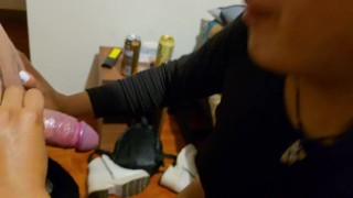 My vagina in close-up and then she sucks me off