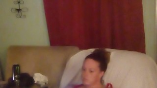 Step mom lifts up her dress and teases with her panties while she plays video games