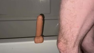 Straight male takes huge dildo up his ass 😈 look at my cock drip 💧
