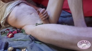 between prickly rose thorns and soft leaves intense moaning orgasm, memyselfandmyown horny handjob.