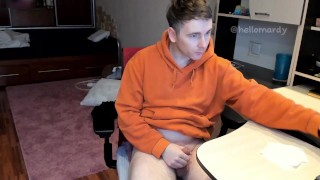 Stud Guy Watches Porn and Jerking Uncut Hot Cock