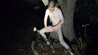 Fingering ass and humping a tree in the moonlight