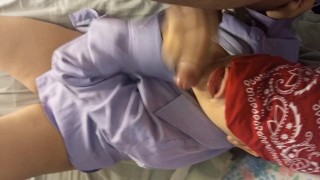 Cock-sucking wife asks her husband's friend to stick it in his mouth and fill her tits with milk