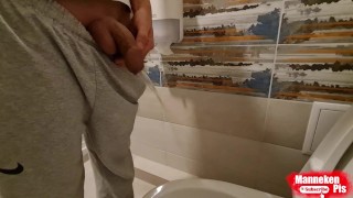 Young gay long pissing at home