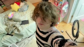 Femboy takes blue Bad Dragon