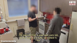 Young hetero plumber (collegue of the previous one) comes to check on my sink and get's $ offered fo