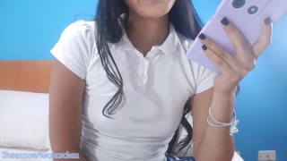 very sexy schoolgirl in a blue skirt