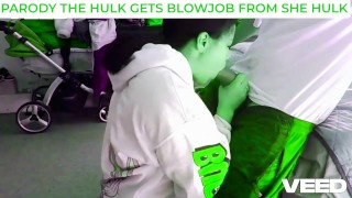 THE INCREDIBLE HULK GETS A BLOWJOB FROM SHE HULK GREEN COCK SUCKING