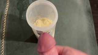 Big Dicked Bodybuilder Cums Multiple Times Into His Protein Shake