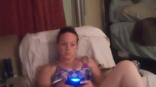 Beautiful bbw long hair brunette lifts up her mini dress and smokes cigarettes while playing games
