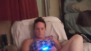 Beautiful bbw long hair brunette lifts up her mini dress and smokes cigarettes while playing games