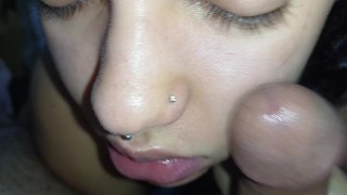 creampie on the face of the horny bitch eager for lots of cum