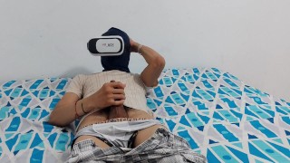 Jerking off big cock watching VR porn