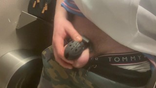 My first ever tinkle in chastity in a busy public bathroom!
