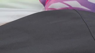 Cumming while driving with some MX gear on