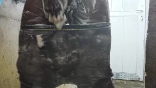 Pissing in pants, washing my ass and bushy cock then cumshot in the process