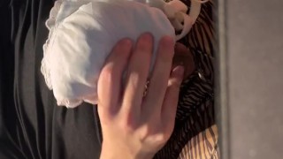 女友達の水色のブラに射精