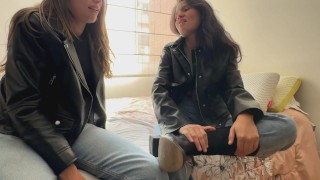 The two friends fuck in leather jackets