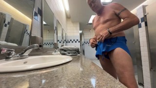 Changing clothes fully naked in public restroom. My favorite thing!