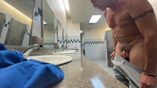 Changing clothes fully naked in public restroom. My favorite thing!