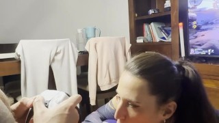 Spiderwoman😈 Sucking His FAT Cock While He Plays PS5👅