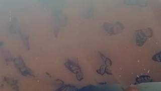 Pretty dress and tittie peep show