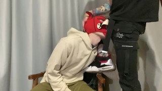 young top fucks his friend in the mouth with a big cock and cums on his face