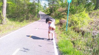 SOLO FEMALE CONTENT CREATOR I DO COSPLAY PUBLIC OUTSIDE ON A BIKE TRAIL FLASHING REAL