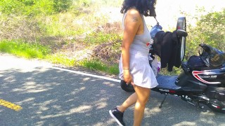 I LOVE BIKERS PUBLIC SOLO FEMALE COSPLAY SKIRT AND TANKTOP REAL BIKER FEMALE