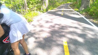 UP SKIRT POV BIKER FEMALE COSPLAY PUBLIC OUTSIDE PARK TRAIL