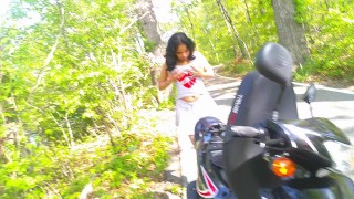 UP SKIRT POV BIKER FEMALE COSPLAY PUBLIC OUTSIDE PARK TRAIL