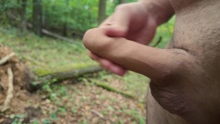 Fast stroking my big cock for a huge cumshot in forest. 4K Iamhornybobo