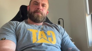 Built Aussie Bloke Edges in Office Chair & Explodes POV All Over Your Face