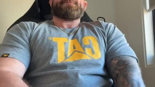 Built Aussie Bloke Edges in Office Chair & Explodes POV All Over Your Face