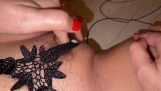 I masturbate with my panties. Erotic panties in a hairy pussy.