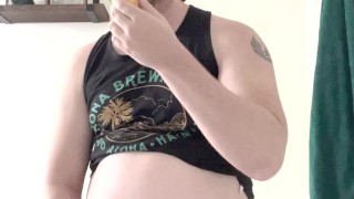 Chubby Nathan Jerks Off While He Stuffs Himself with a Twinkie