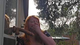 Redhead Hitachis and Deepthroats Outdoors in Public and Tries NOT to get caught