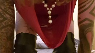 Sissy slut masturbates her caged clitty