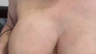 Pregnant stepmom fondles her milky tits in leopard dress