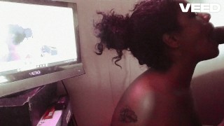 BIG BROWN COCK GETS BLOWJOB FROM LESBIAN EBONY ON WEBCAM