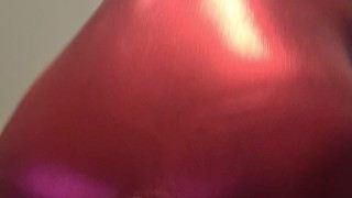 RED CATSUIT SISSY SITS ON THICK COCK