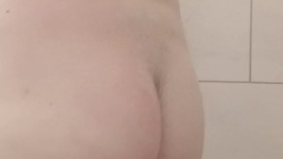 Chubby Cleans Butt In Shower