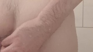 Chubby Cleans Butt In Shower