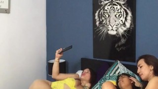 three friends fuck and make a video