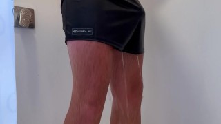 Horny boy shorts shower play